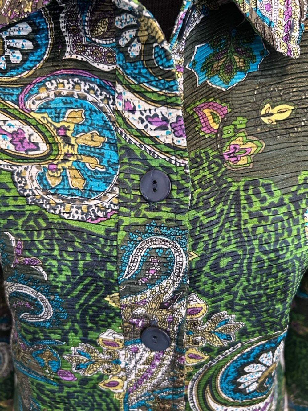 🦚 Analogy Petite | Vibrant Paisley Patchwork Statement Button‑Front Jacket PM - Picture 6 of 6